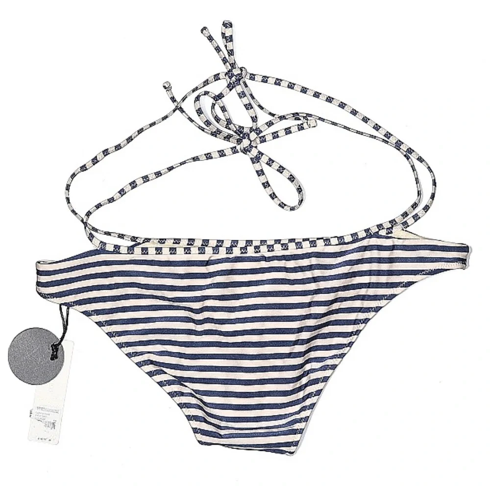 AMUSE SOCIETY Striped Bikini Bottom Large Blue Cream